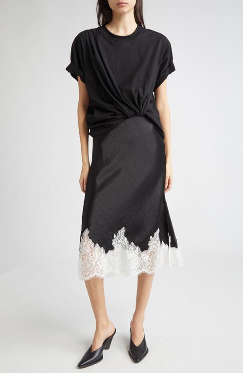 3.1 Phillip Lim Draped Cotton-jersey And Lace-trimmed Satin Midi Dress In Multi