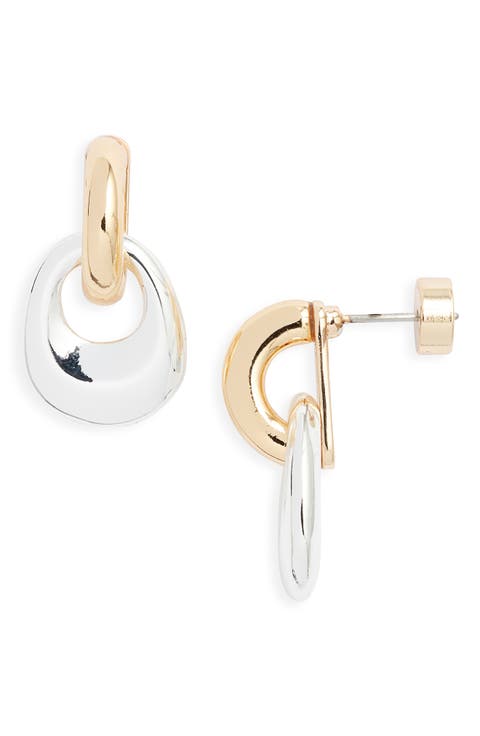 Polished Mixed Metal Frontal Hoop Earrings