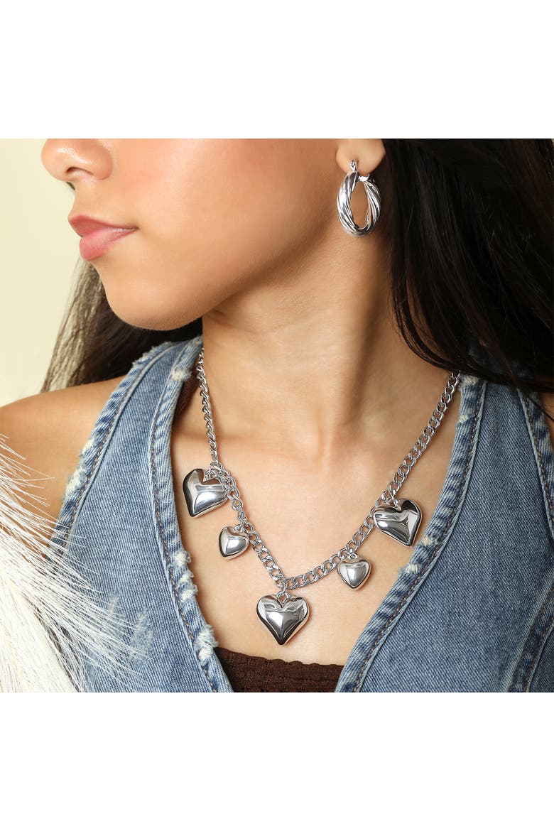 Five Heart Necklace, Alternate, color, Silver