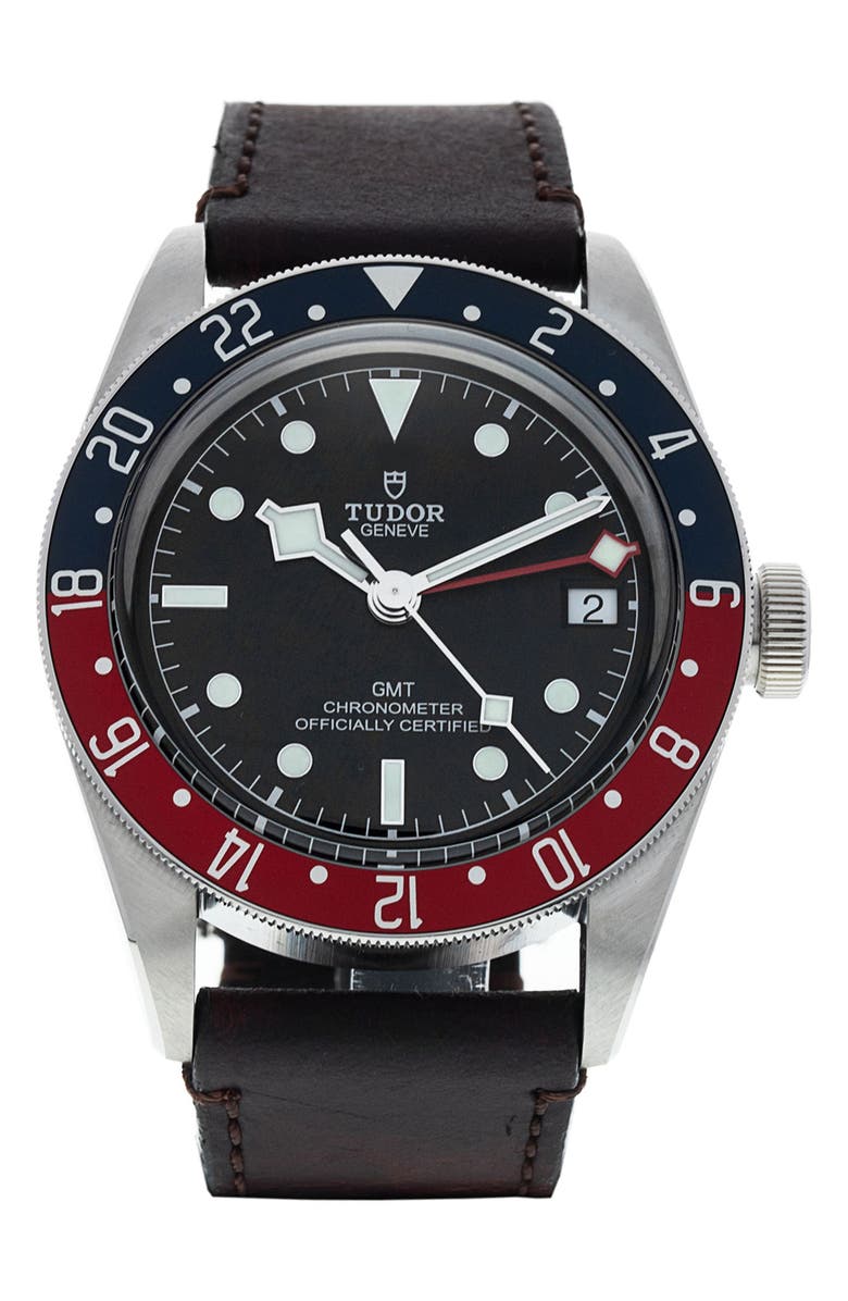 Watchfinder & Co. Tudor Preowned 2021 Black Bay GMT Automatic Leather Strap Watch, 41mm, Main, color, 
