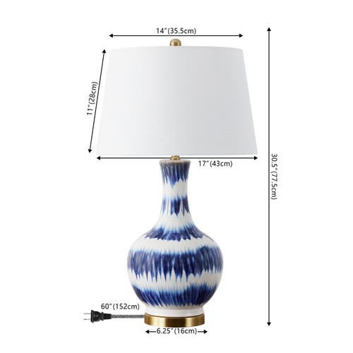 Jonathan Y Tucker 30.5" Ceramic/metal Led Table Lamp In Blue/white