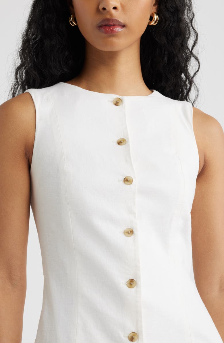 Open Edit Button Front Linen Blend Dress, Alternate, color, White