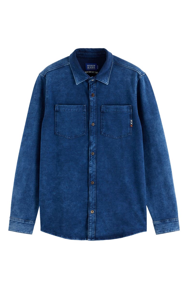 Scotch & Soda Indigo Jersey Knit Button-Up Shirt, Alternate, color, Washed Indigo