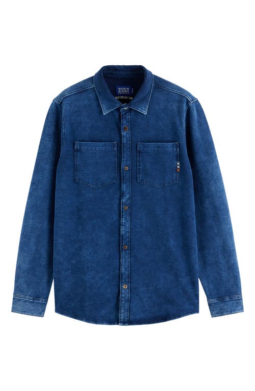 Scotch & Soda Indigo Jersey Knit Button-up Shirt In Blue