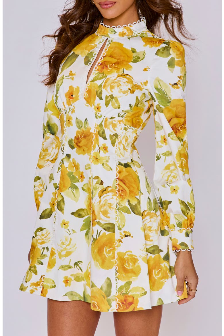 Vivienne Floral Long Sleeve Stretch Cotton Minidress, Alternate, color, IVORY YELLOW