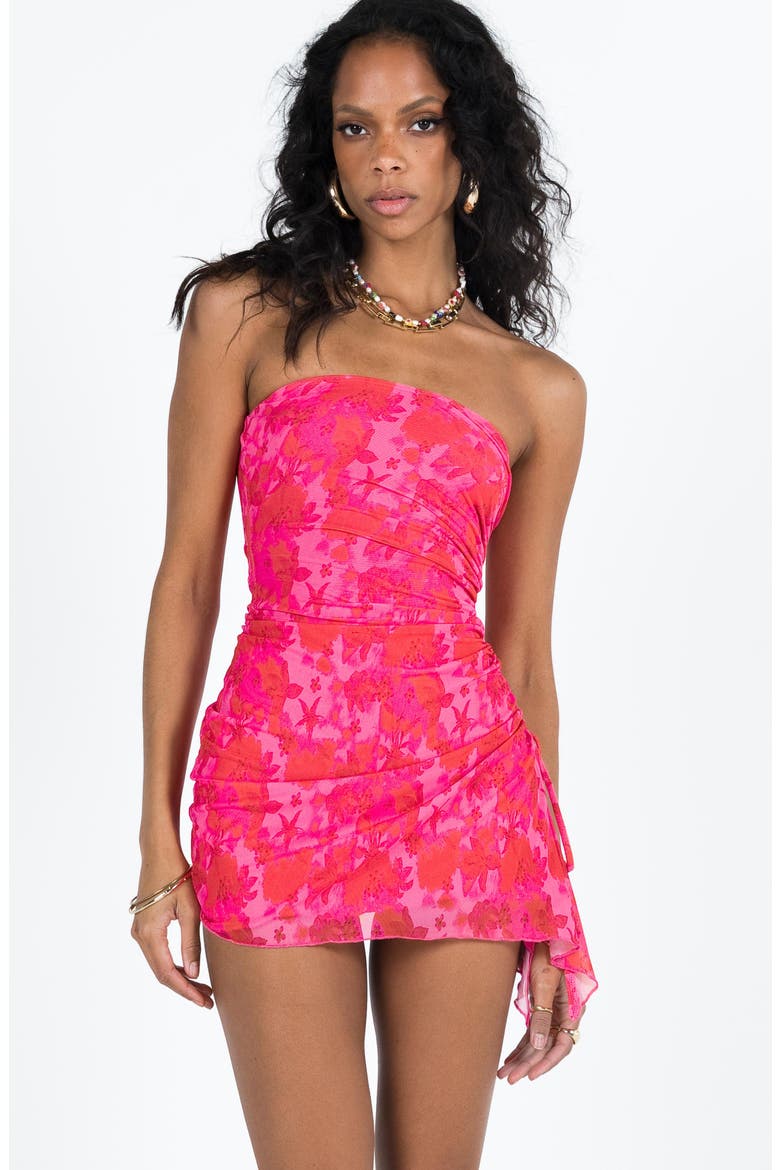 Donelli Floral Strapless Mesh Minidress, Alternate, color, PINK FLORAL