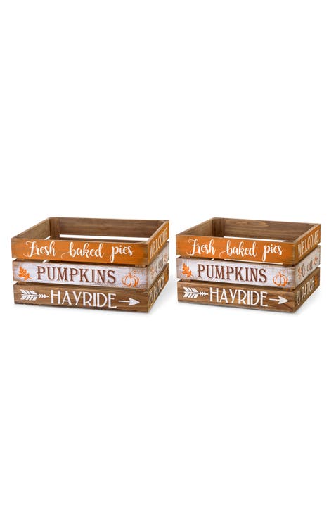 Set of 2 Wooden Pumpkin Crates Table Decor