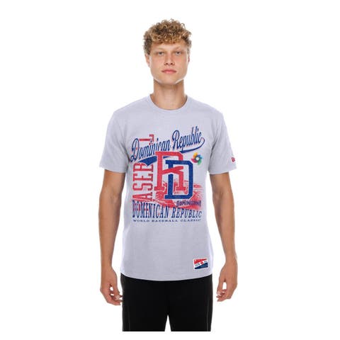 Men's New Era White Dominican Republic Baseball 2026 World Baseball Classic Oversized Throwback Distressed T-Shirt
