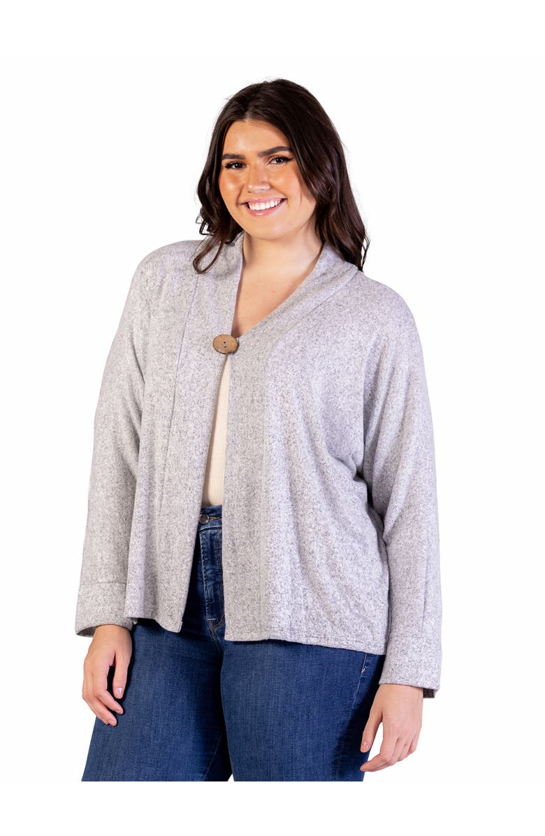 24seven Comfort Apparel Single Button Front Long Sleeve Cardigan, Alternate, color, Grey