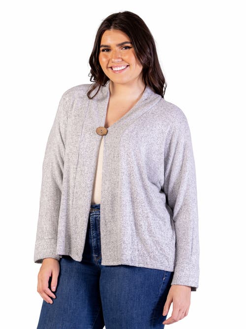 24seven Comfort Apparel Single Button Front Long Sleeve Cardigan In Gray