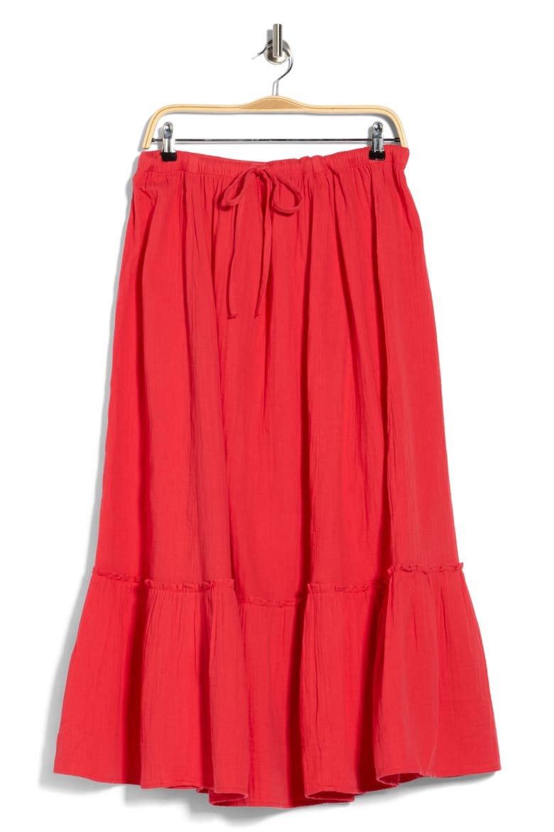 Tiered Cotton Gauze Maxi Skirt, Main, color, RED SAUCY