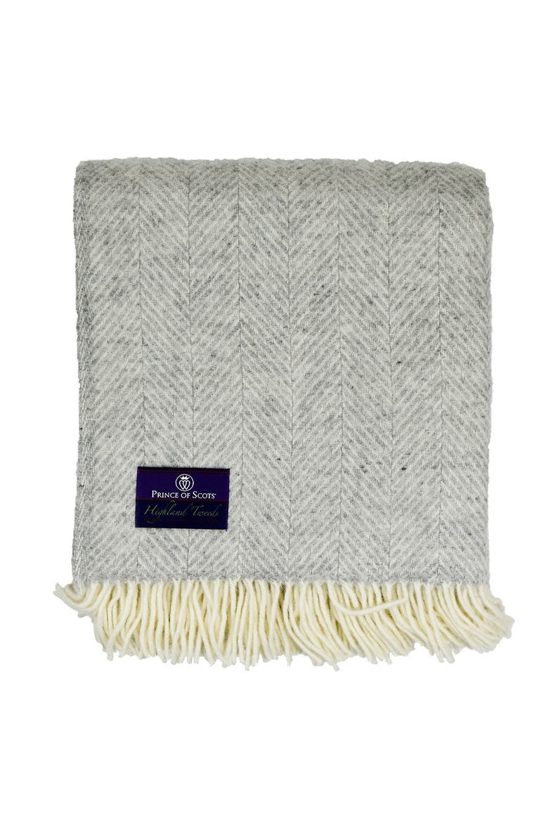Highland Tweeds Herringbone Pure New Wool Throw, Alternate, color, Silver