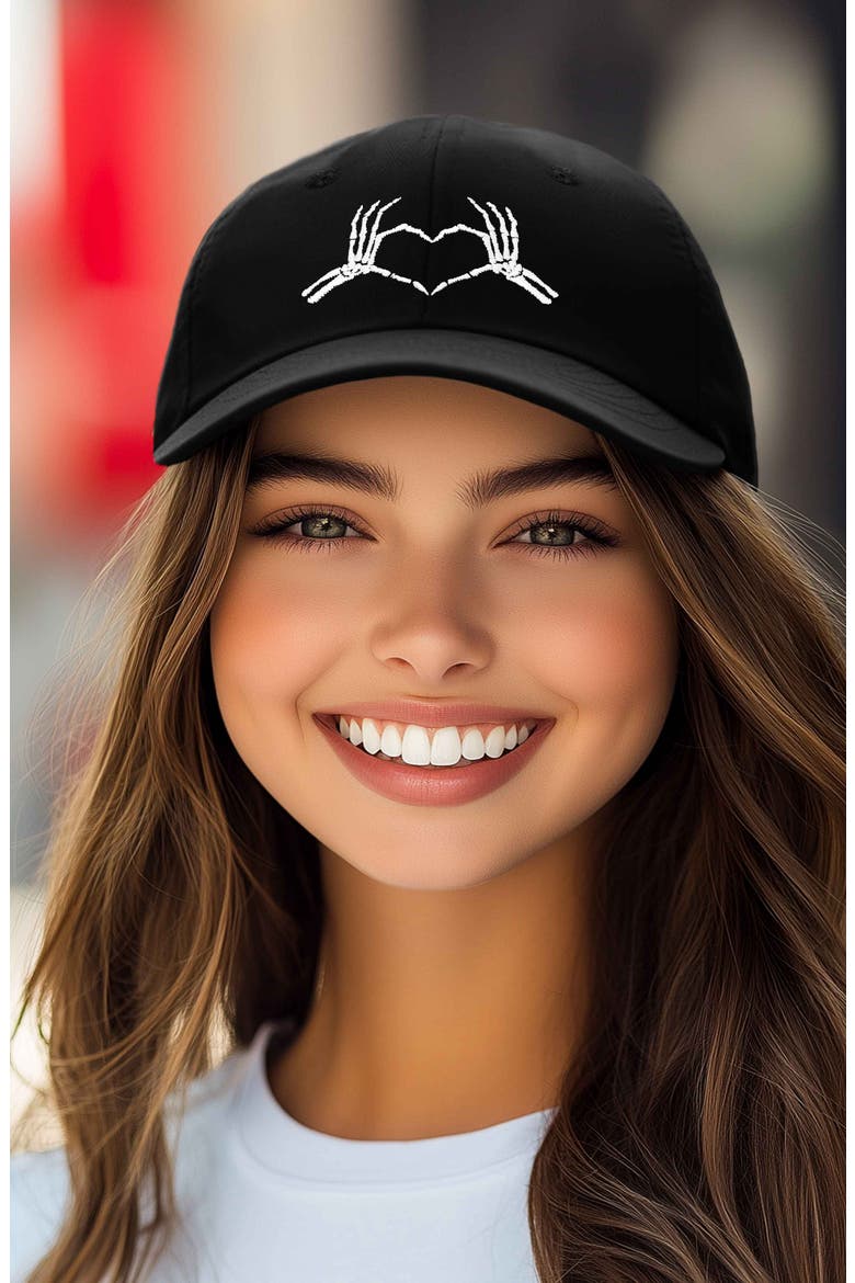 Skeleton Heart Embroidered Dad Hat, Alternate, color, Black