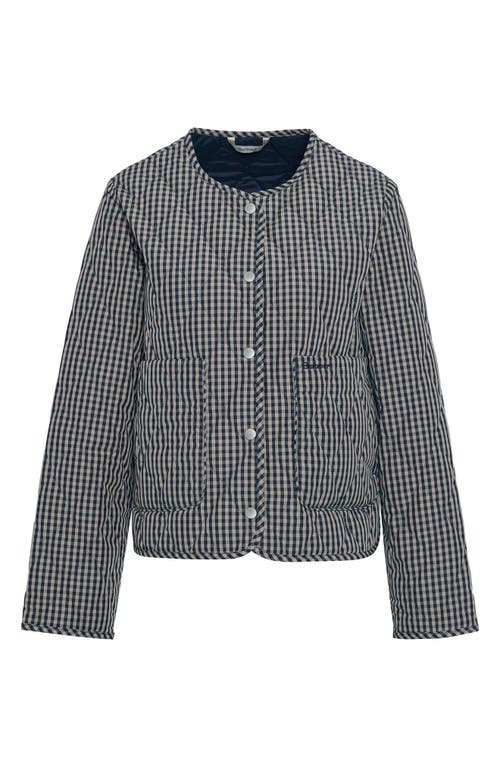 Barbour Check Monroe Quilt Jacket In Navy Sand Gingham