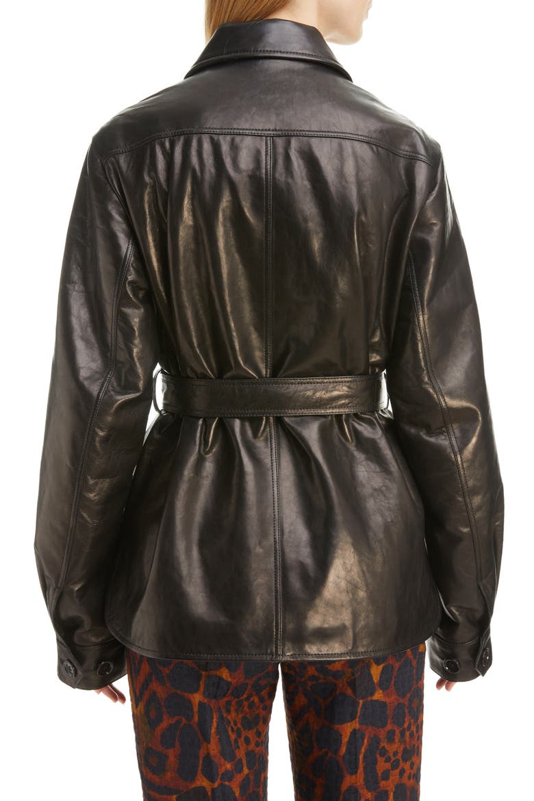 Lazan Belted Leather Shirt Jacket, Alternate, color, BLACK 900