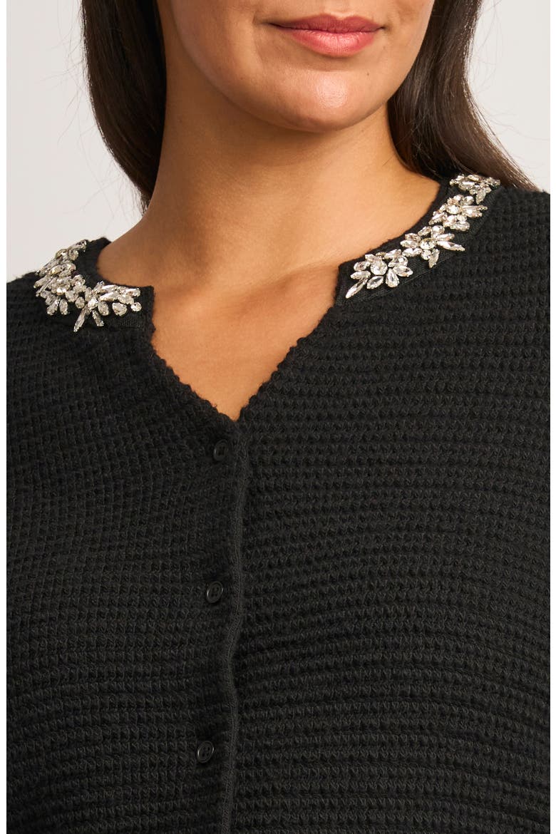 Embellished Short Sleeve Cardigan, Alternate, color, RICH BLACK