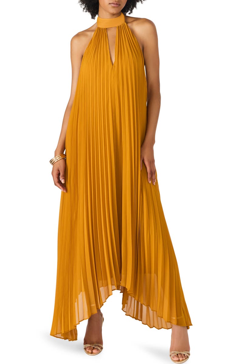 Steve Madden Maraya Pleated Halter Dress, Main, color, Tuscan Gold