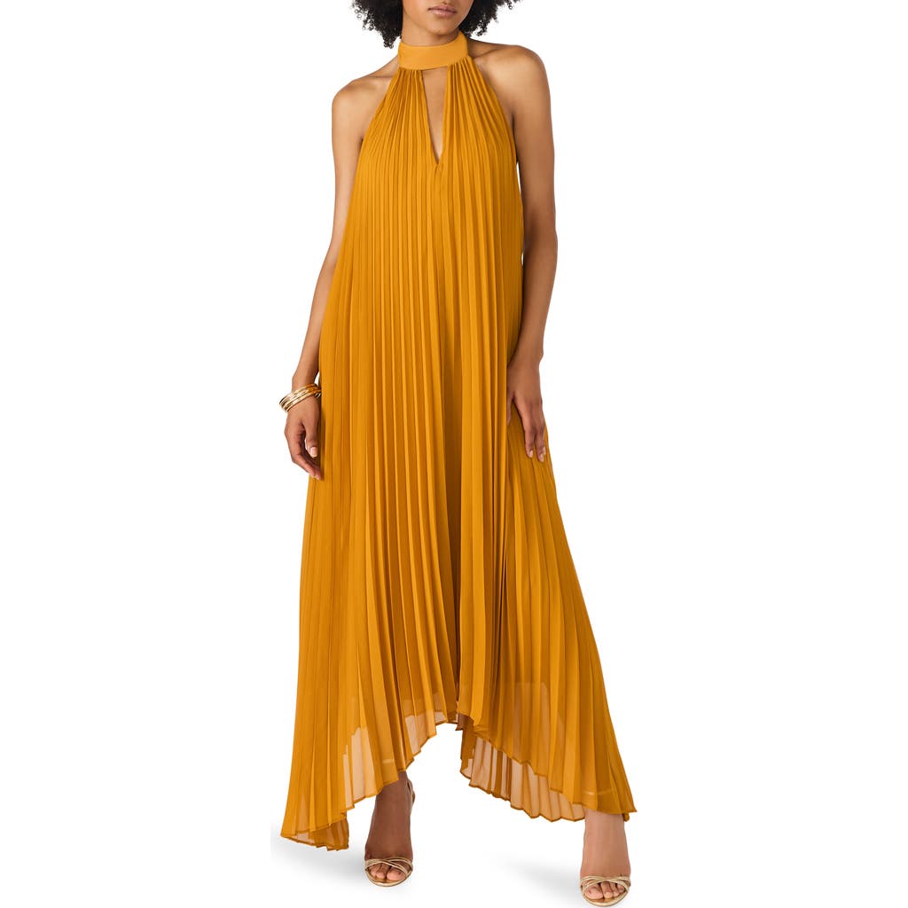 Steve Madden Maraya Pleated Halter Dress In Gold