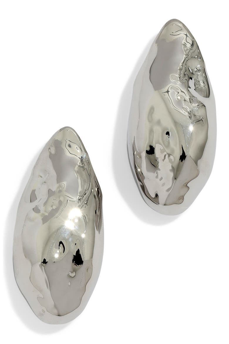 Molten Puffy Teardrop Earrings, Main, color, SILVER