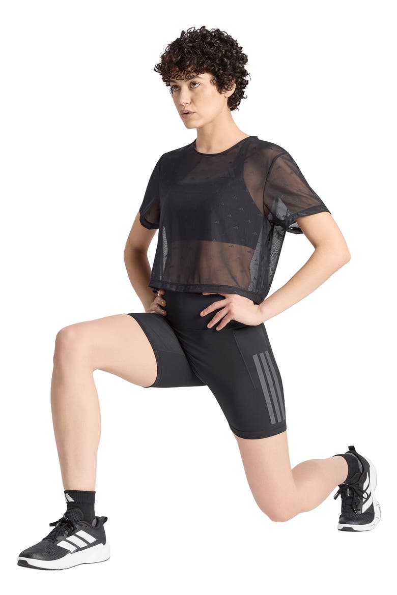 Essential Logo Jacquard Mesh T-shirt, Alternate, color, BLACK