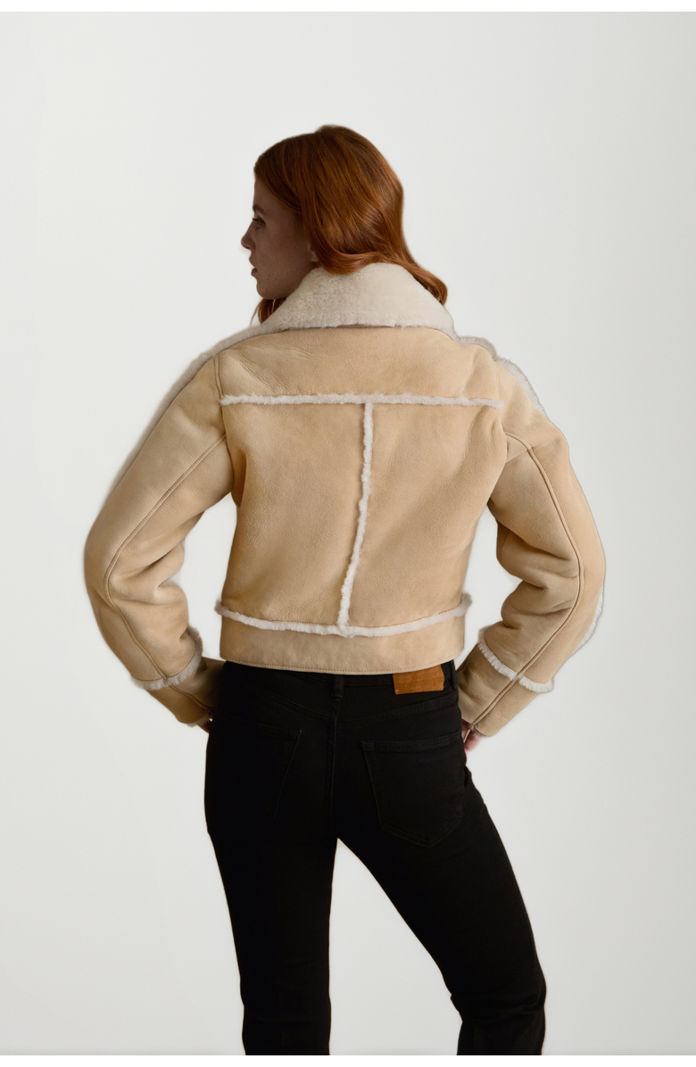 FURNIQ UK Clara Suede Shearling Jacket, Alternate, color, Beige
