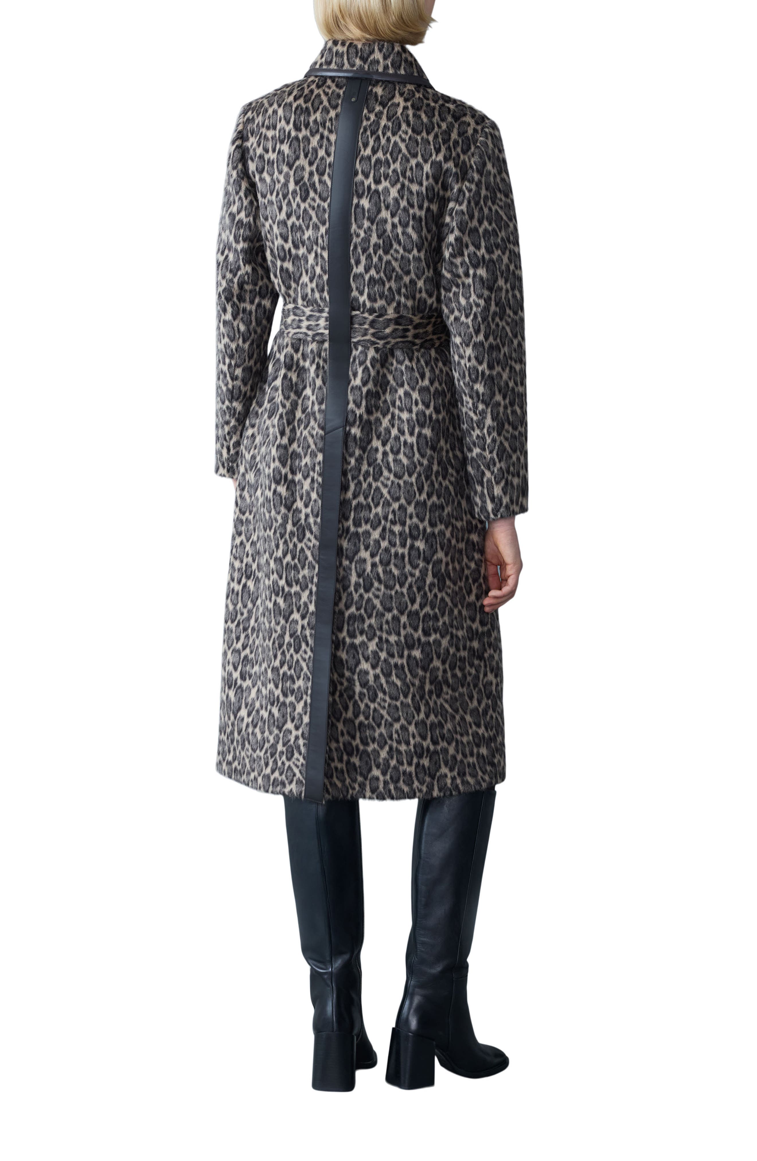 Zeva-A Leopard Pattern Wool Blend & Leather Trench Coat - image 2