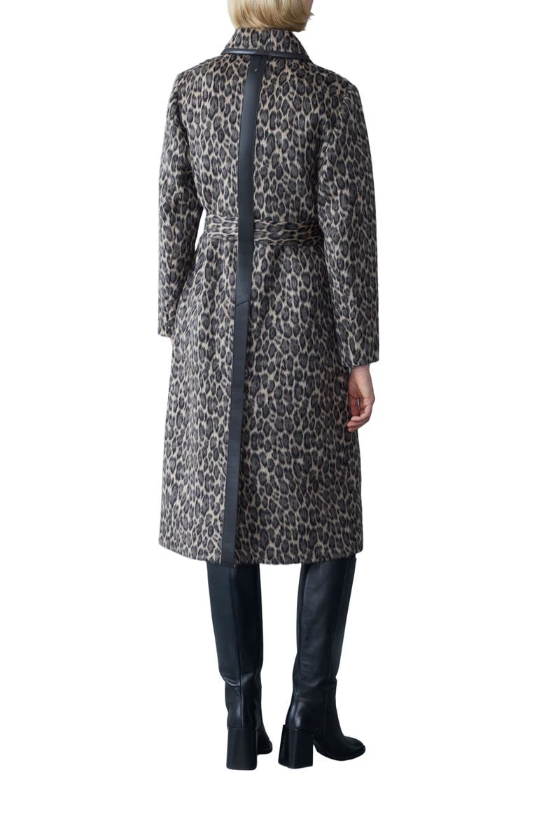 Zeva-A Leopard Pattern Wool Blend & Leather Trench Coat, Alternate, color, LIGHT CAMEL MULTI