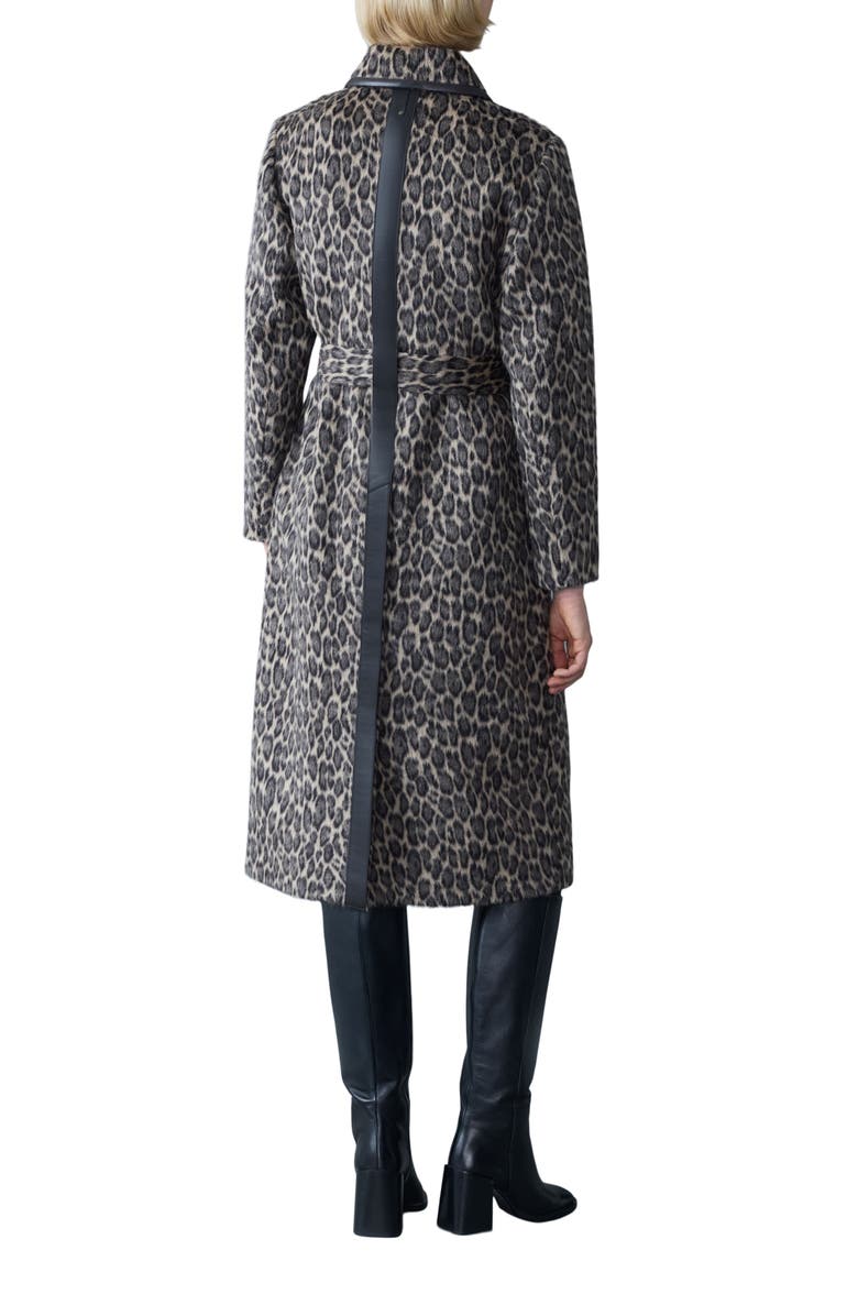 Mackage Zeva-A Leopard Pattern Wool Blend & Leather Trench Coat, Alternate, color,