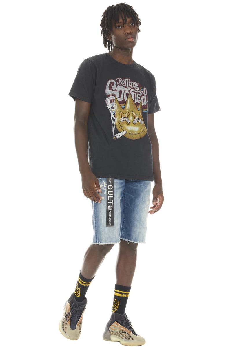 Cult of Individuality Belted Rocker Slim Fit Denim Shorts, Alternate, color, Dune