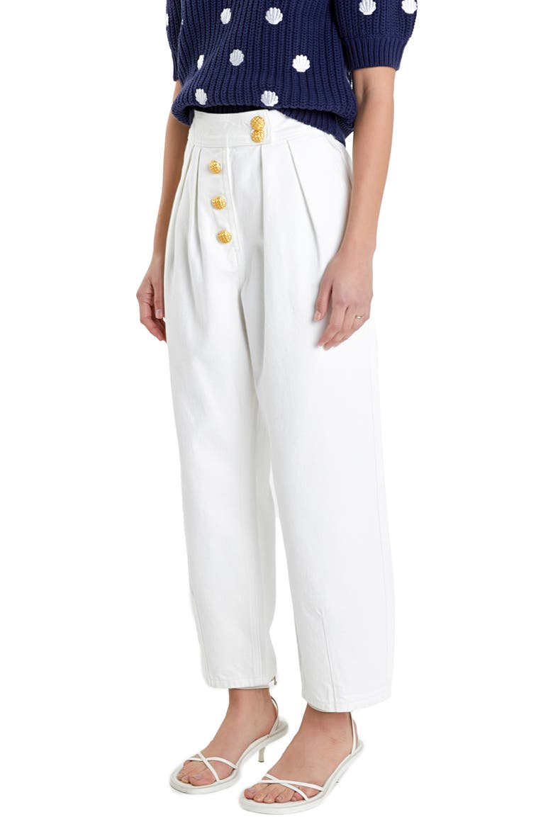 Premium Pleated Crop Wide Leg Denim Trousers, Alternate, color, IVORY