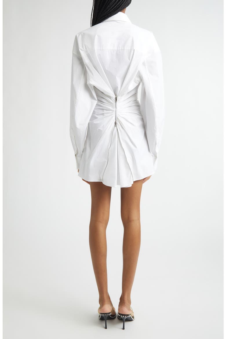 Zip Cinch Long Sleeve Stretch Cotton Mini Shirtdress, Alternate, color, WHITE