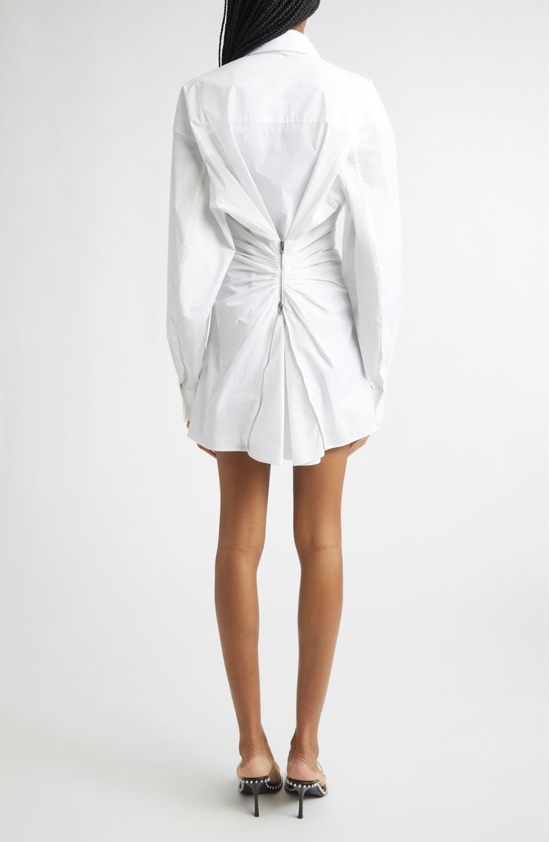 Alexander Wang Zip Cinch Long Sleeve Stretch Cotton Mini Shirtdress, Alternate, color, White
