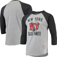 STITCHES Men's Stitches Heathered Gray/Black New York Black Yankees Negro League Wordmark Raglan 3/4-Sleeve T-Shirt