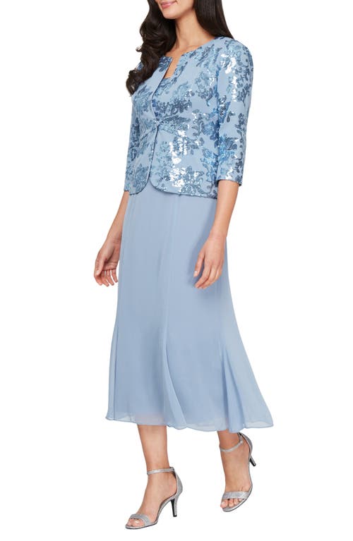Alex Evenings Sequin Detail Cocktail Midi Dress With Jacket In Dusty Blue