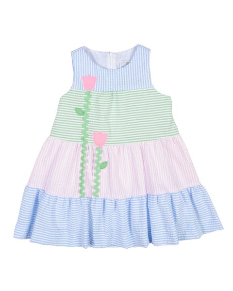 Seersucker Dress With Tulips (Toddler, Little Kid)