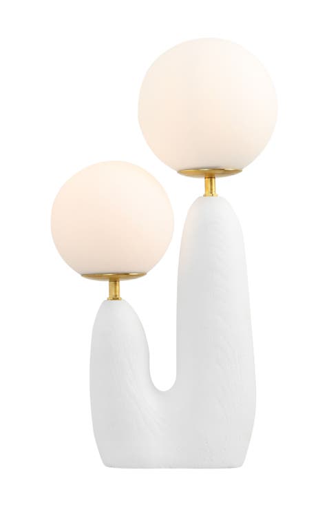 Oda 17.75" 2-Light Modern Bohemian Resin/Iron/Frosted Glass Danish Cactus LED Table Lamp