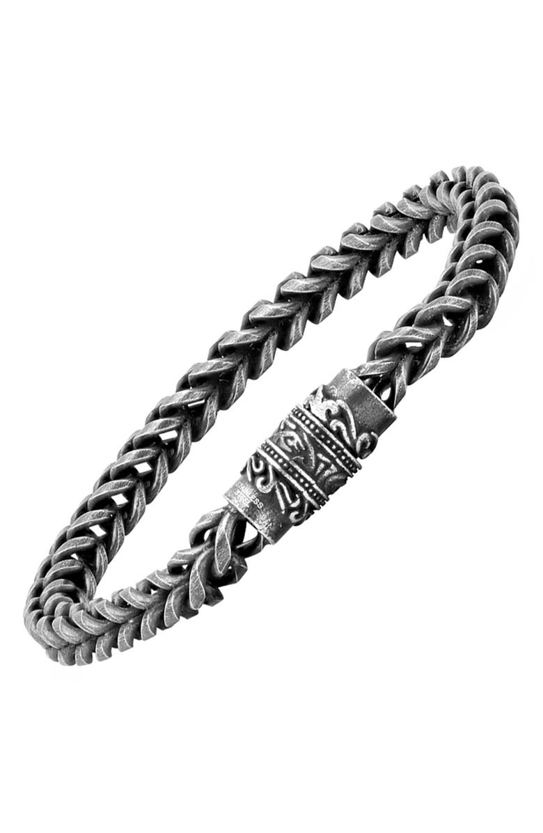 HMY JEWELRY Men's Oxidized Stainless Steel Chain Magnetic Bracelet, Alternate, color, Metallic