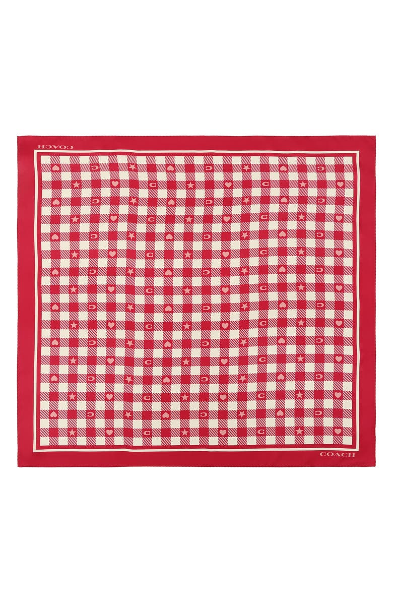 COACH Gingham Play Silk Scarf, Main, color, Dark Fuchsia