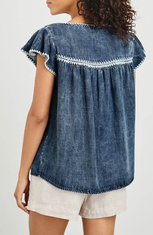 Rails Tafia Embroidered Flutter-sleeve Blouse In Classic Blue