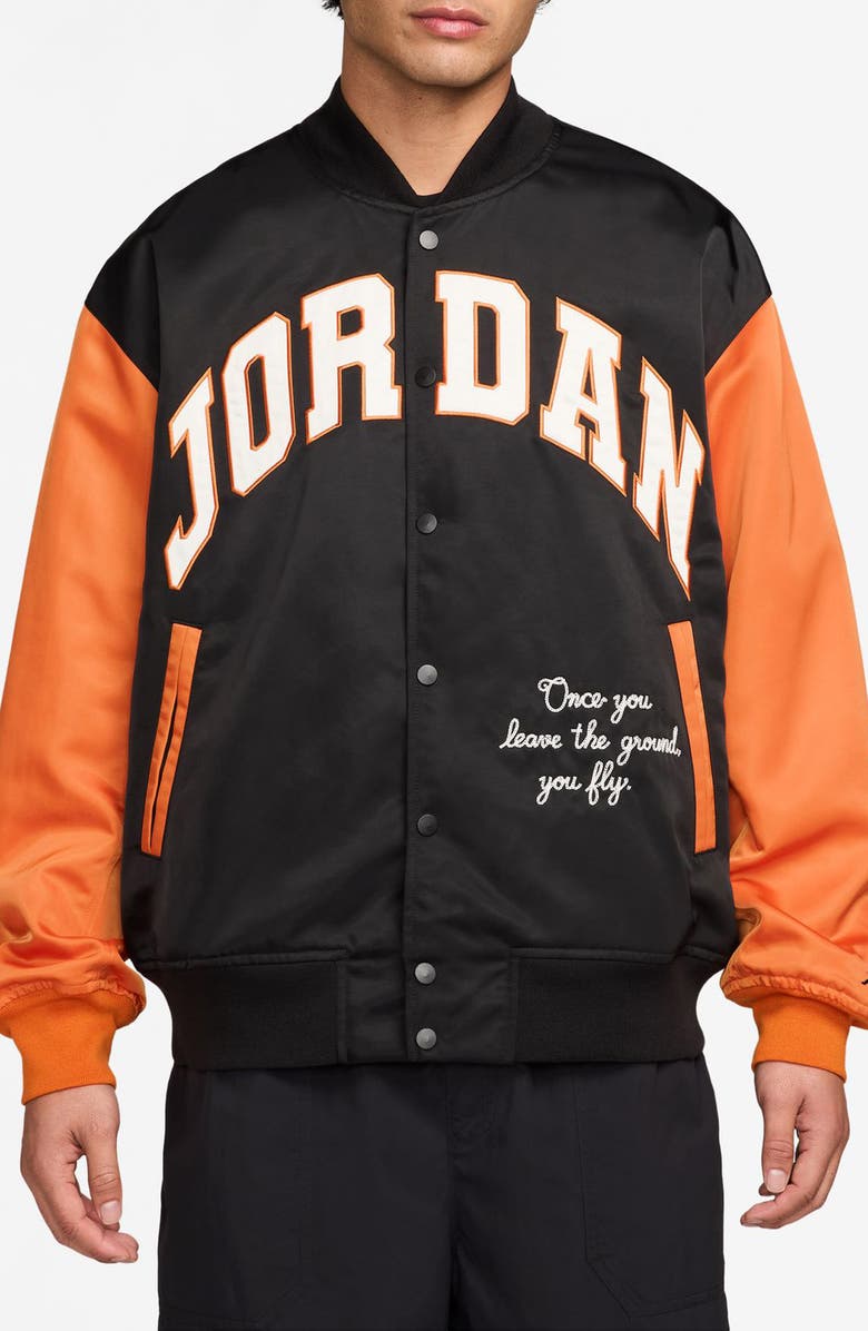 Jordan Brooklyn Collegiate Varsity Jacket, Main, color, Black/ Starfish/ Black