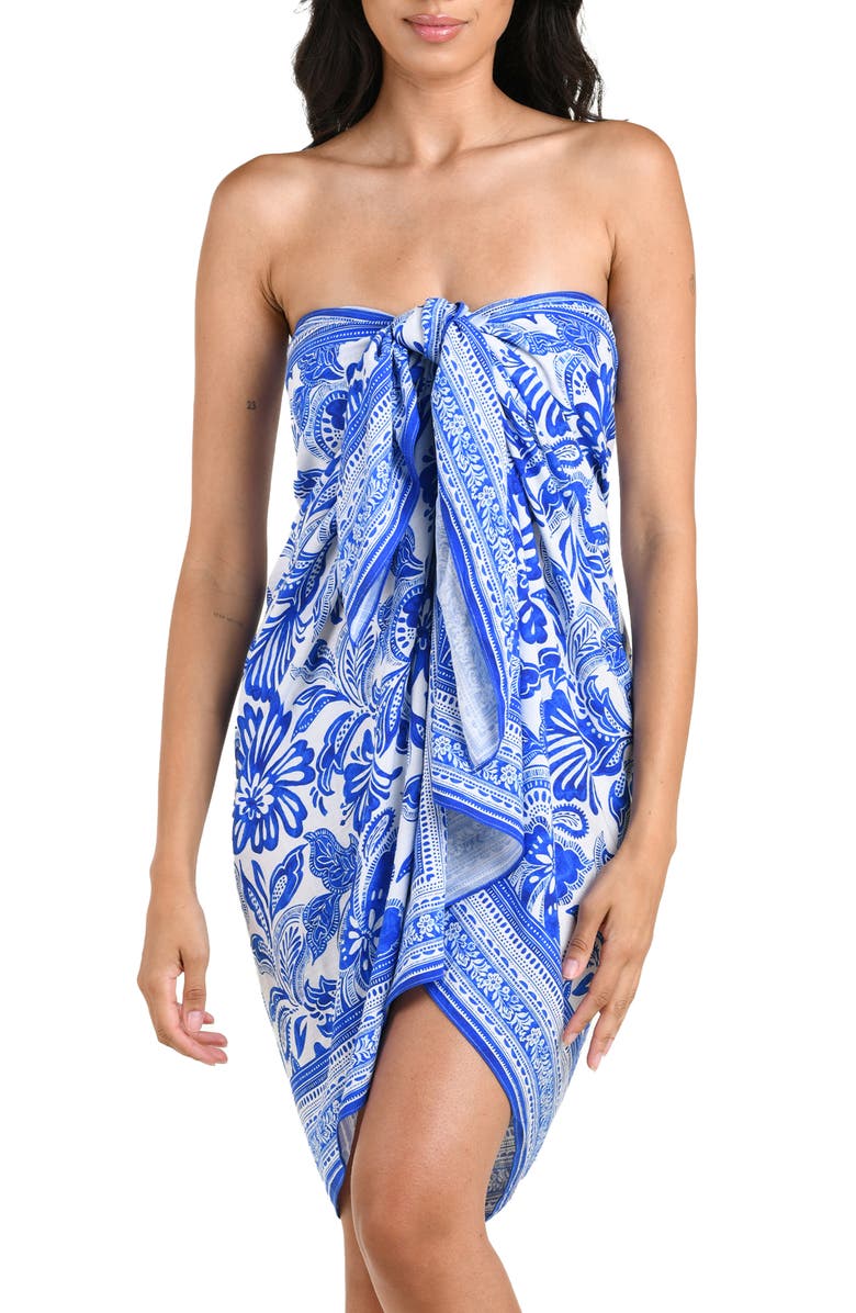 La Blanca Botanical Brocade Cover-Up Pareo, Alternate, color, Lapis
