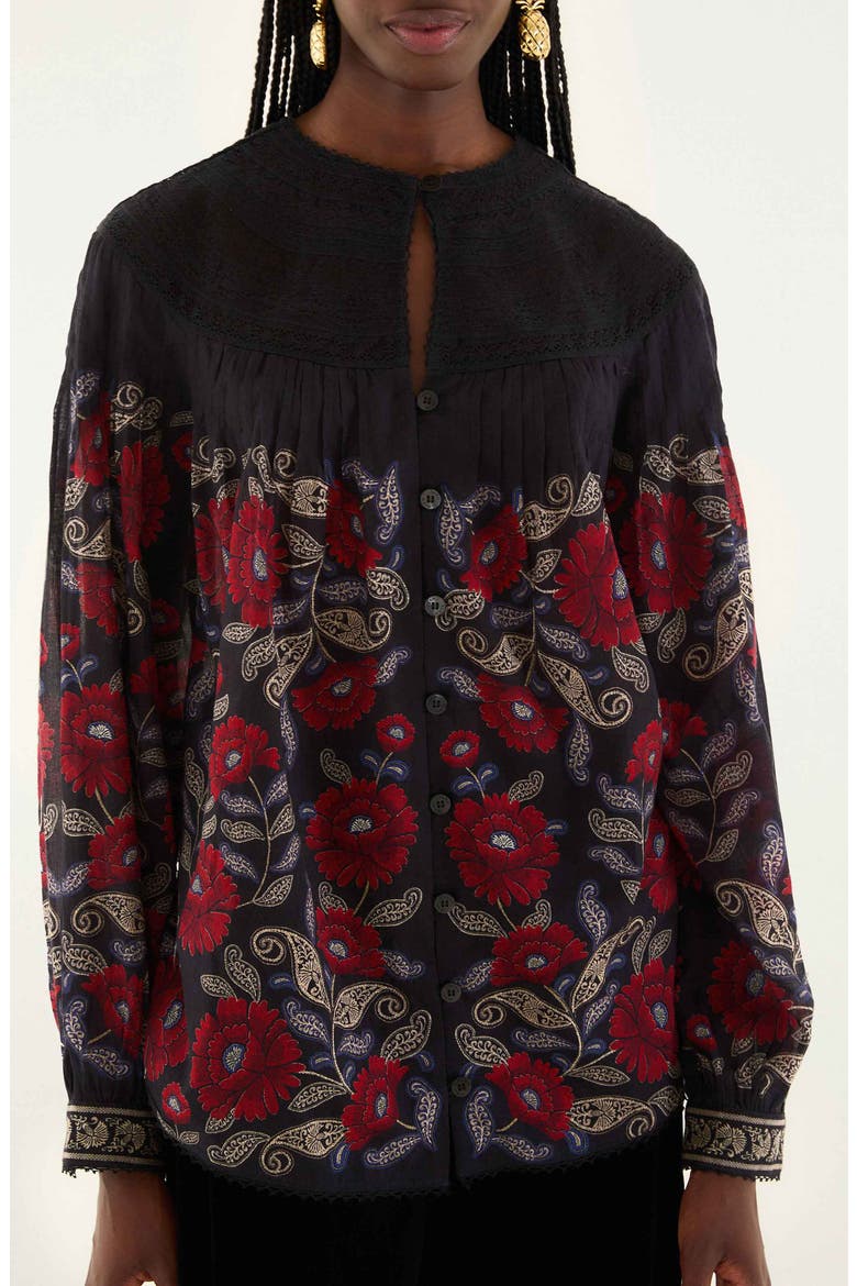 Valentina Floral Cotton Button-Up Shirt, Main, color, VALENTINA BLACK