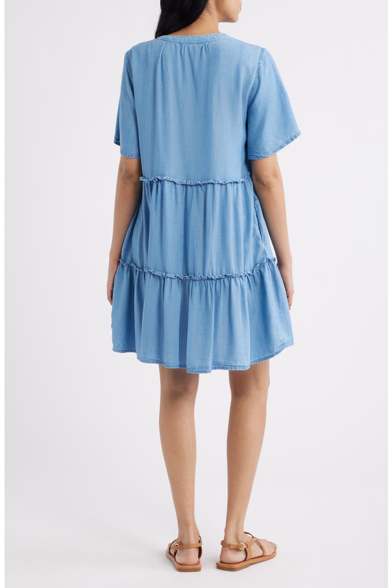 Vale Tiered Cotton Dress, Alternate, color, LIGHT WASH