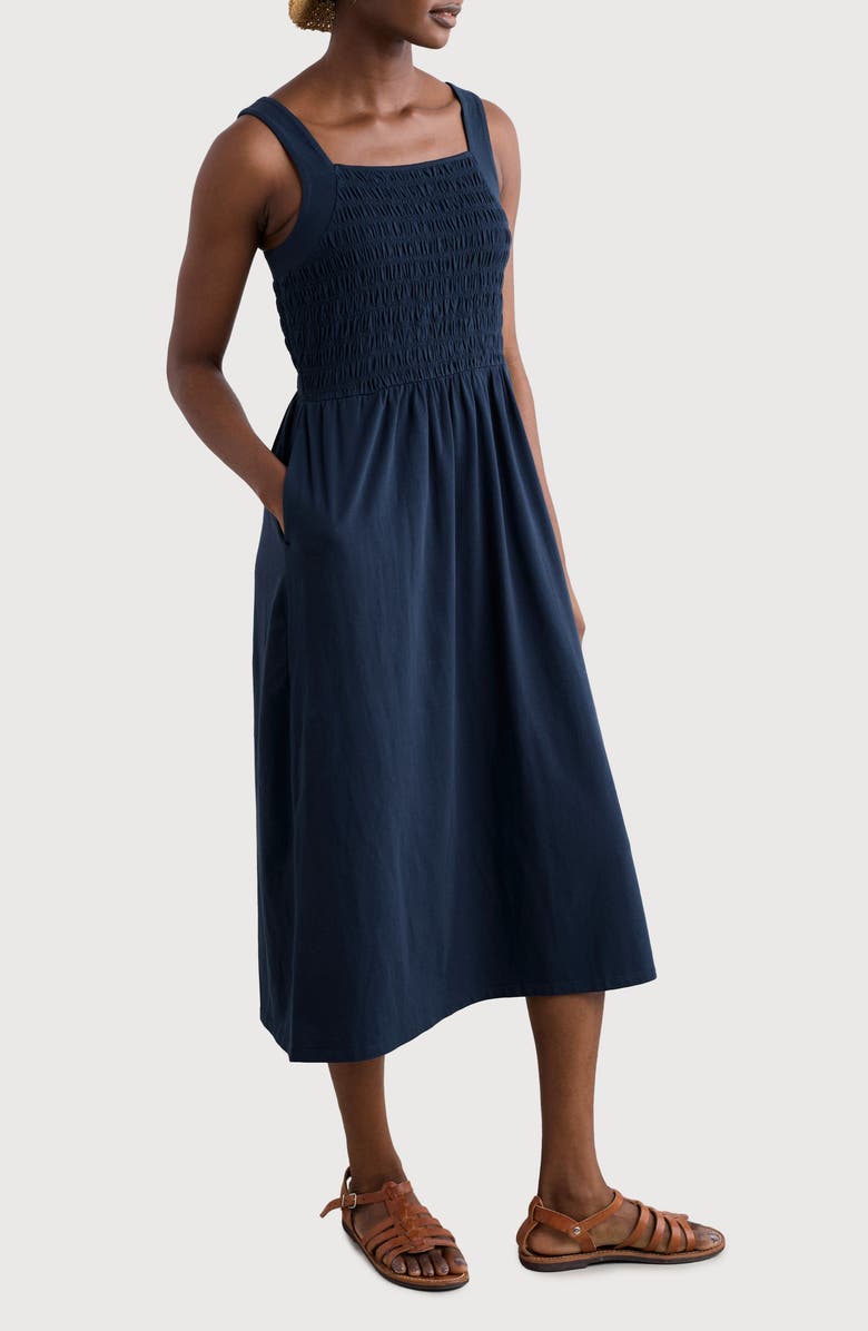 Seasalt Cornwall Summer Buoy Smocked Cotton Jersey Dress, Main, color, Maritime