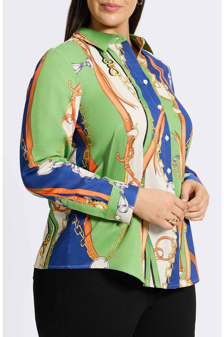 June Status Chain Cotton Button-Up Shirt, Alternate, color, GREEN MULTI