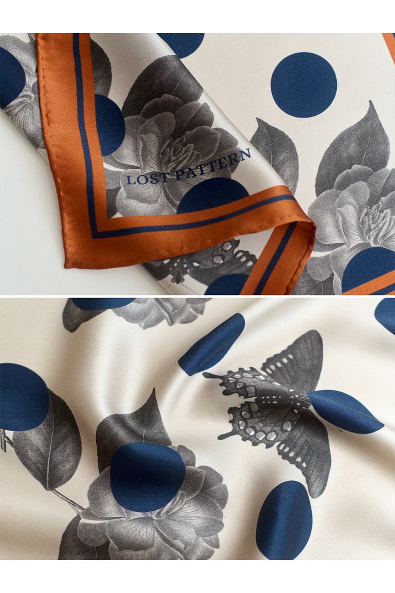 Noir Floral Silk Pocket Square, Alternate, color, Orange