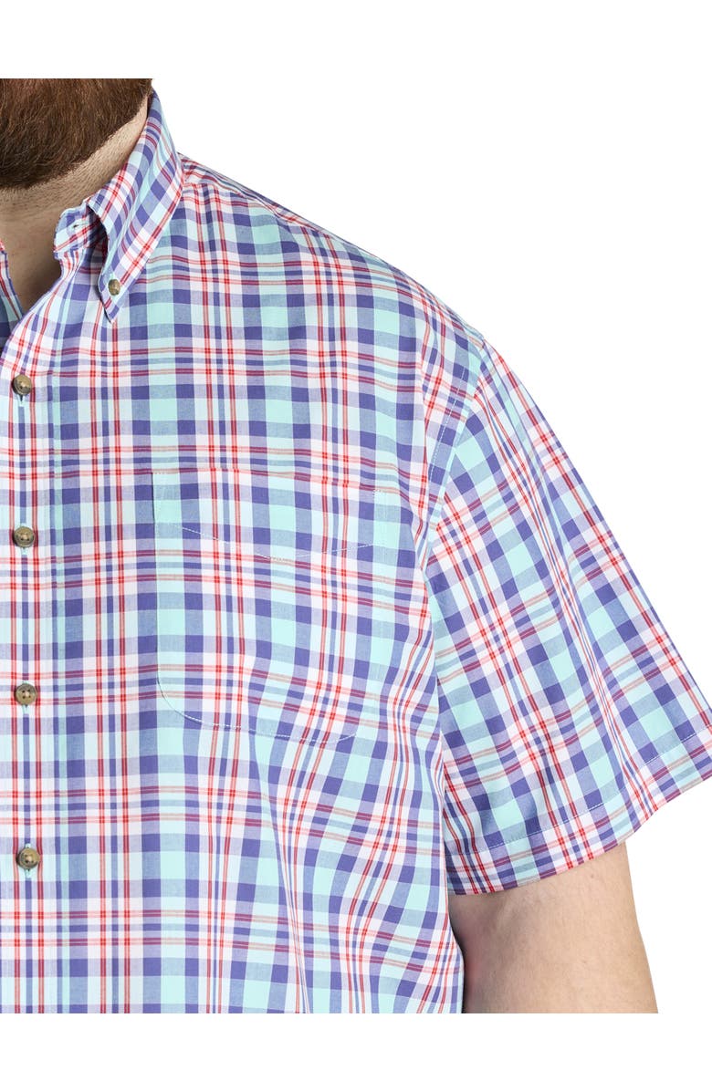 Harbor Bay by DXL Big & Tall Easy-Care Large Plaid Sport Shirt, Alternate, color, Aqua Multi