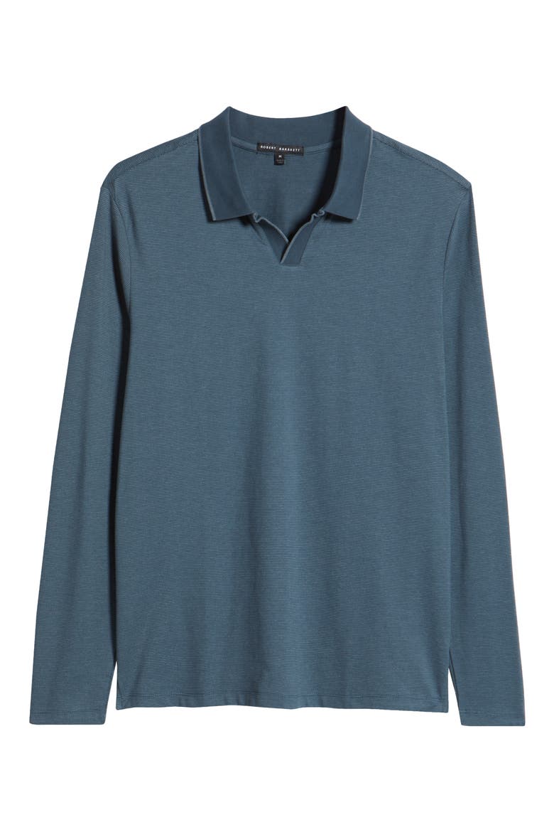 Wardlow Tonal Stripe Long Sleeve Cotton Blend Polo, Alternate, color, TEAL