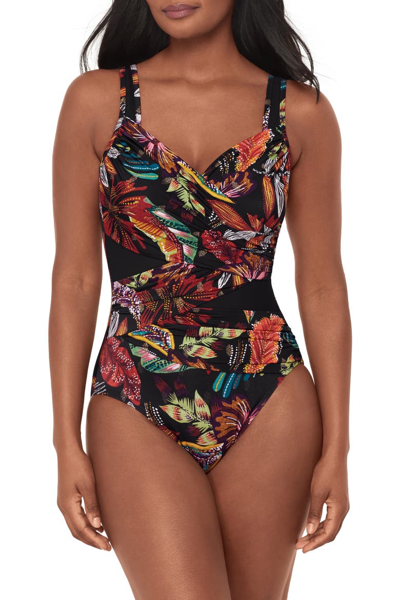 Pluma Orla Madero One-Piece Swimsuit, Main, color, BLACK MULTI