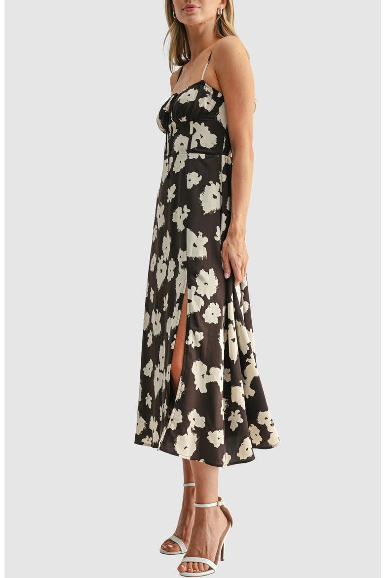 Floral Spaghetti Strap Midi Dress, Alternate, color, BROWN CREAM
